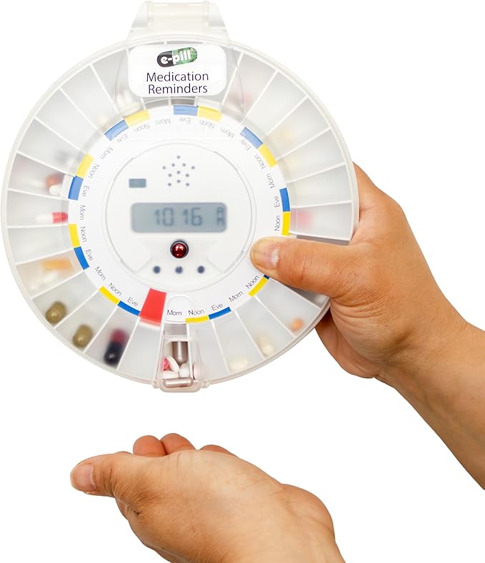 e-Pill MedTime Locked Automatic Pill Dispenser – Secure, Easy-to-Use Medication Organizer with 24 Daily Alarms – Ideal for Seniors, Dementia, and Alzheimer’s Care – Clear Lid