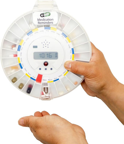 e-Pill MedTime Locked Automatic Pill Dispenser – Secure, Easy-to-Use Medication Organizer with 24 Daily Alarms – Ideal for Seniors, Dementia, and Alzheimer’s Care – Clear Lid