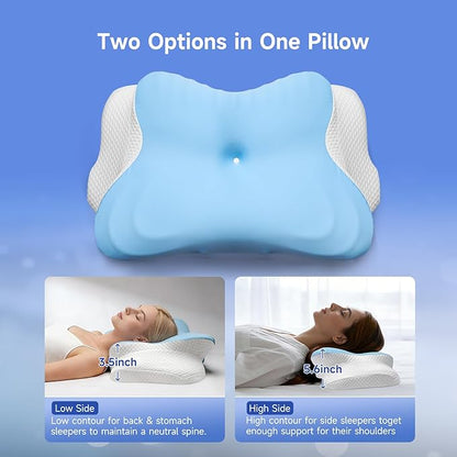 Memory Foam Cervical Neck Pillow, Cervical Pillows for Neck and Shoulder, Ergonomic Contour Bed Pillow Side Sleeper Pillows for Adults, Neck Support Pillow for Back Stomach Sleepers
