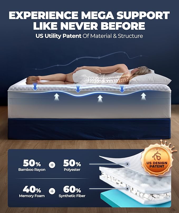 5 Inch Mega Support Memory Foam Twin Mattress Topper for Pressure Relief, Dual Layer 2.5" Pillow Top Mattress Topper Twin Plus 2.5" Cooling Gel Infused Memory Foam Mattress Pad