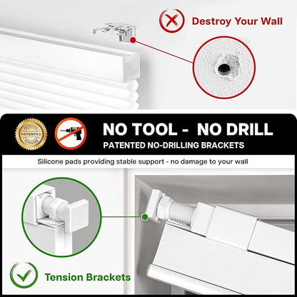 LazBlinds Cordless Cellular Shades, No Tools No Drill Light Filtering Honeycomb Shades Pleated Blinds for Windows, 33 1/2'' W x 64'' H, White