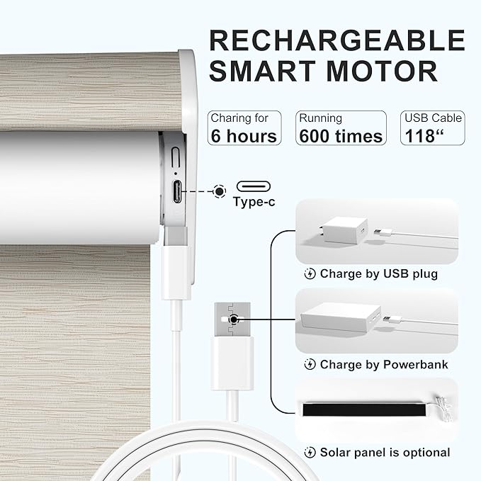 BERISSA Motorized Blinds with Remote,Blackout Smart Roller Shades with App,Voice Control,Jacquard Fabric,Thermal Insulated Automatic Blinds,Electric Shades with USB/Solar Pannel.Maze Beige