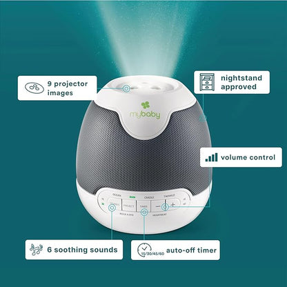 MyBaby, SoundSpa Lullaby - Sounds & Projection, Plays 6 Sounds & Lullabies, Image Projector Featuring Diverse Scenes, Auto-Off Timer Perfect for Naptime, Powered by an AC Adapter