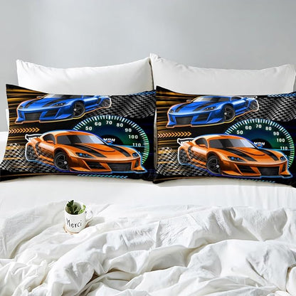 Extreme Sports Fitted Sheet Set with 2 Pillowcase,Cartoon Street Style Microfiber Mattress Cover,Racing Car Bed Cover Queen Size