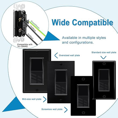 Greencycle Black 3 Way Light Switch,40PK Three Way Single Pole Switches, 15A 120-277V Rocker Paddle Wall Switch,On Off Switches, Self-Grounding, UL Certified,Residential and Commercial Grade