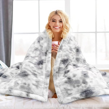 GOQOTOMO Electric Heated and Weighted 2 in1 Blanket — Flannel Material with Premium Glass Beads, with 12 Heat Levels, 8 Timer (Grey Tie dye, 15lb 48''x72'')-H72