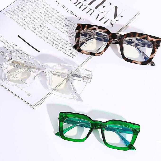AQWANO Stylish Oversized Reading Glasses for Women Fashion Designer Readers Blue Light Square Computer Glasses