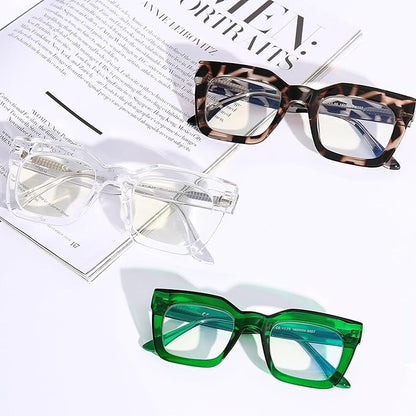 AQWANO Stylish Oversized Reading Glasses for Women Fashion Designer Readers Blue Light Square Computer Glasses