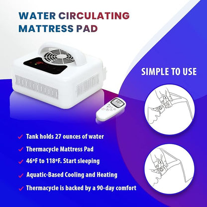 Water Circulating Sleep Pad by Thermacycle; Both Cools and Heats, EMF Free Therapeutic Mattress Pad; Sleep Aid– for Hot Flashes, Night Sweats, Menopause, Insomnia, Hyperhidrosis - Twin - 35" by 75"