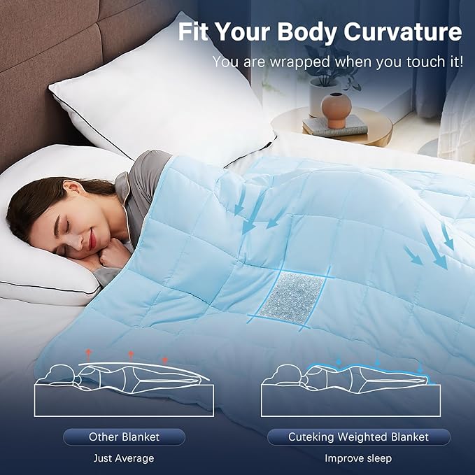 CuteKing Weighted Blanket for Adults: Weighted Blanket with Premium Glass Beads - Breathable Heavy Blanket for Comfort Sleep - Thick Blanket for Adult All Season (15lbs, 48"x72", Light Blue)