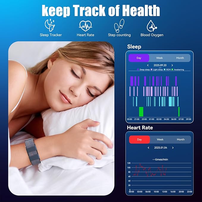 Smart Bracelet, Wearable Activity & Fitness Tracker Band, All-Day Continuous Heart Rate Blood Pressure Stress HRV Monitor, 170 Sport Modes Smart Wristband with Free APP Black