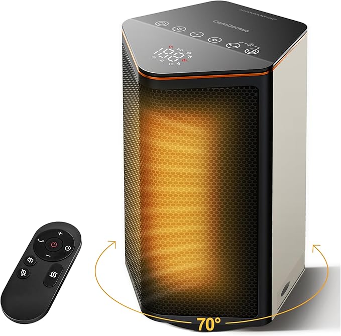 Space Heaters for Indoor Use, 1500W Portable Electric Heater with Thermostat, 70° Oscillation, 5 Modes, 12H Timer, White Small Room Heater for Office Bedroom Desk