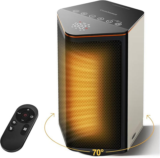 Space Heaters for Indoor Use, 1500W Portable Electric Heater with Thermostat, 70° Oscillation, 5 Modes, 12H Timer, White Small Room Heater for Office Bedroom Desk