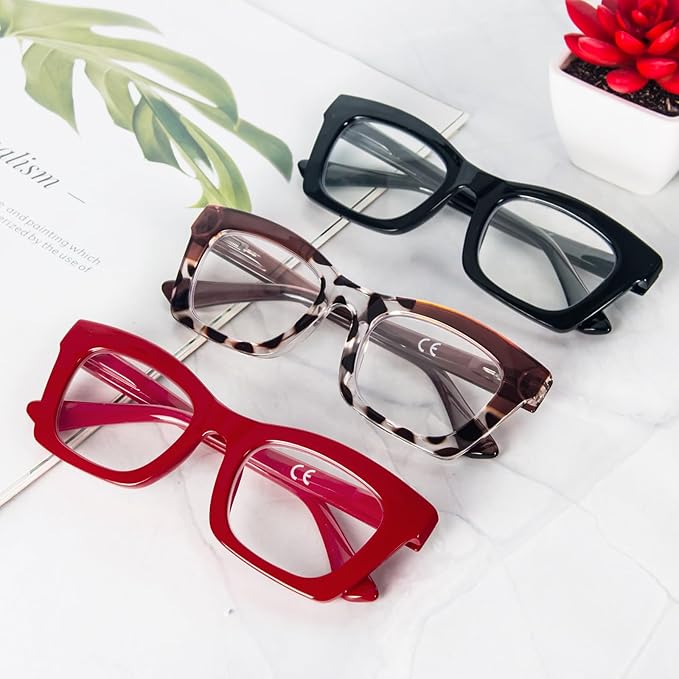 REAVEE Oprah Style Reading Glasses for Women, Blue Light Blocking Stylish Oversized Computer Readers Spring Hinge