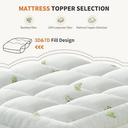 NEWBULIG Twin XL Mattress Topper Viscose Derived from Bamboo, Thick Pillow Top Mattress Pad with Stretchable Pockets, Soft Mattress Topper for Back Pain Relief