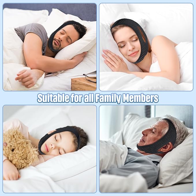 Anti-Snoring Chin Strap for Sleeping (2Pcs), Breathable & Adjustable Snore Stopper, Comfortable Snoring Solution Effective Anti Snore Device for Men Women, Sleep Aid for Reduce Snoring, Black
