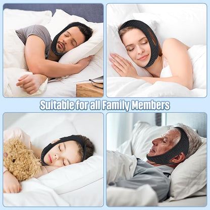 Anti-Snoring Chin Strap for Sleeping (2Pcs), Breathable & Adjustable Snore Stopper, Comfortable Snoring Solution Effective Anti Snore Device for Men Women, Sleep Aid for Reduce Snoring, Black