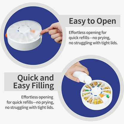 Cruxer Large Pill Organizer 7 Day 2 Times a Day & 14 Day Pill Dispenser, Arthritis Friendly Push-Button Design with Labels, Wall-Mounted & Standing Use, Weekly Pill Box for Vitamins & Medications