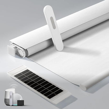 No Drill Motorized Blinds with Remote, Blackout Automatic Blinds with Solar Panel, Cordless Smart Electric Roller Shades for Windows, White, 35½ x 72