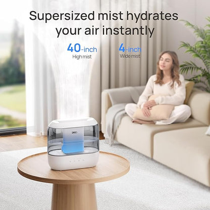 Dreo Humidifiers for Bedroom, 4L Top Fill for Large Room, 36H Runtime, 28 dB Quiet Supersized Cool Mist Air Humidifier for Baby Nursery, Plants, Indoor, Night Light, Easy to Clean & Fill, Gray