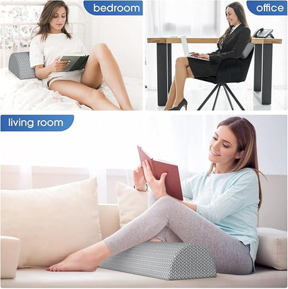 Knee Pillow for Back Sleeping Memory Foam Half Moon Bolster Pillow for Legs, Under Knee Support, Ankle & Foot Comfort Orthopedic Pillow for Side Sleepers (Grey, 22" x 8.7" x 5.3")