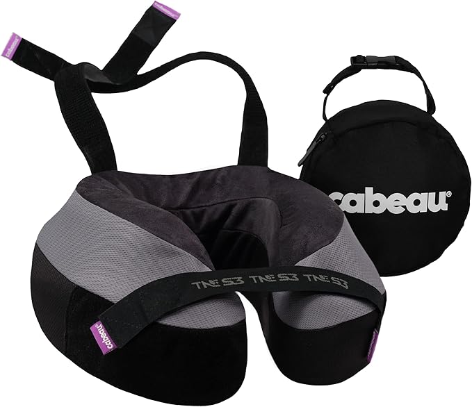 Cabeau Travel Neck Pillows for Airplanes – The Neck’s Evolution, TNE S3 – Supportive Memory Foam Design for Long Haul Flights – Attachable Seat Straps and 360° Support (Berlin Grey)