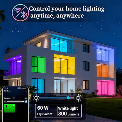 Meliya LED Smart Light Bulbs, Color Changing Dimmable & Timing Smart WiFi and Bluetooth Bulb, Compatible with Alexa and Google Assistant, RGBWW A19, 9W 800 Lumens, Music Sync, Voice Control (2 Pack)