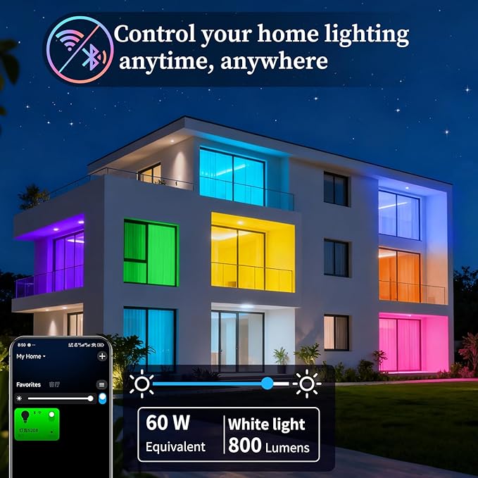 Meliya LED Smart Light Bulbs, Color Changing Dimmable & Timing Smart WiFi and Bluetooth Bulb, Compatible with Alexa and Google Assistant, RGBWW A19, 9W 800 Lumens, Music Sync, Voice Control (1 Pack)