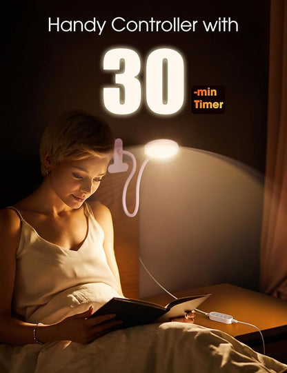 Desk Lamp Clip on Light 8W 66 LED Reading Light for Bed, 5 Colors 10 Dimming Levels, Eye Caring Metal Reading Lamp, Clip lamp for Bed Headboard Home Office (Pink)