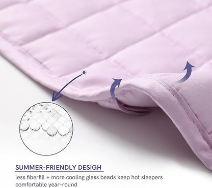 YnM Exclusive Weighted Blanket, Organic Long Stapled Cotton with Glass Beads, Bed Blanket for One Person of 140lbs, Ideal for Queen/King Bed (60x80 Inches, 15 Pounds, Lavender)