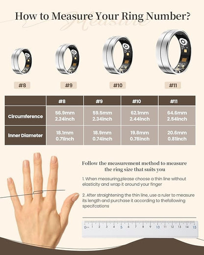 Fvtga Smart Ring for Women Men - Fitness Health Tracker with Sleep Monitoring Heart Rate and Activity Tracking,Blood Oxygen Monitor IP68 Waterproof No Subscription Fee iOS Android Compatible(Silver9)