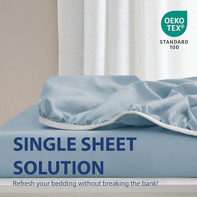 Cathay Home California King Fitted Sheet - Double Brushed Ultra Soft – Wrinkle & Fade Resistant - 16" Deep Pocket Fitted Sheet Only - Good Fit for 14"-18" Deep Mattress (Cal King, Blue Fog)