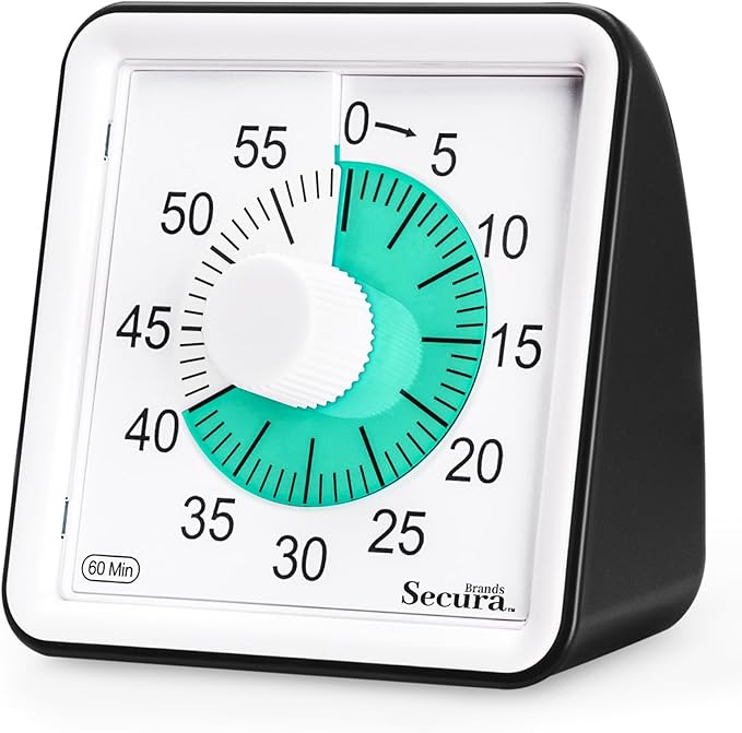 Secura 60-Minute Visual Countdown Timer for Kids & Adults, Classroom Time Management Tool (Green & Black)