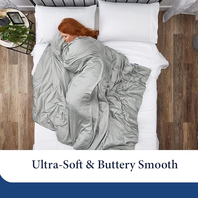 Cosy House Collection Adult Weighted Blanket (60" x 80", 15 Lbs) & 100% Rayon Derived from Bamboo Removable Cover - Queen Size Heavy Blanket with Premium Glass Beads - White
