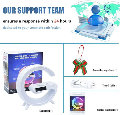 2026 New Wireless Speaker Charger, Smart Alarm Clock LED Table Lamp Bluetooth Speaker Atmosphere Bedside Light with Wireless Charging Station,Alarm Clock Music Lit Lamp Christmas Gift