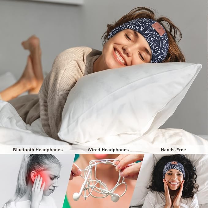 2-Pack Sleeping Headphones Bluetooth Headband, Wireless Headband Headphones with Ultra-Thin Speakers, Comfortable for Side Sleepers, Running, Adults, Unisex, Blue+Grey, One Size