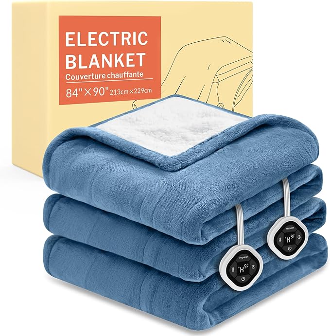 HOMLYNS LuxeHeat Heated Blanket Electric Blanket Queen Size, Soft Flannel Sherpa Heating Blanket with 10 Heat Settings, 1-10 hrs Timer Auto Shut Off (84x90 inches, Blue)