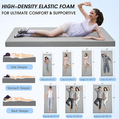 CYMULA Memory Foam Camping Mattress Pad,3inch Sleeping Pad for Camping,Non-Slip Bottom Floor Cot Car Mattress Bed with Retaining Portable Roll up Mattress Pad Mat for Travel Truck Guest Bed Tent