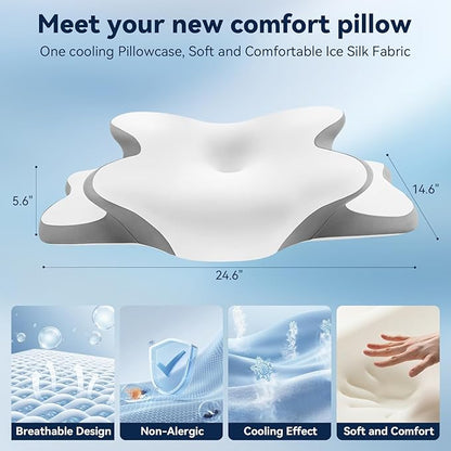 Sleep Apnea Pillow with Neck Pain & Snoring Relief -Orthopedic Cervical Pillow, Ergonomic Contour Memory Foam for Side, Back,Stomach Sleepers, Medium Firm Support(White, Queen Size)