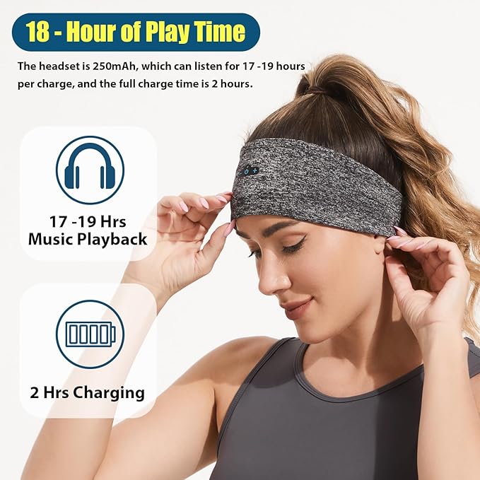 Bluetooth Headband, Bluetooth 5.4 Sleeping Headphones,18 Hours Play Time,HD Stereo, Built-in Microphone, Workout, Running, Sports, Men/Women Gift.(1xBlack,1xGrey)