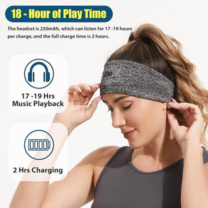 Bluetooth Headband, Bluetooth 5.4 Sleeping Headphones,18 Hours Play Time,HD Stereo, Built-in Microphone, Workout, Running, Sports, Men/Women Gift.(1xBlack,1xGrey)
