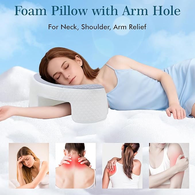 Ancaixin Side Sleeper Pillow for Adults, Ergonomic Memory Foam Shoulder Pillow with Arm Hole for Cervical, Neck, Rotator Cuff & Shoulder Pain Relief, Knee Pillows Ideal for Left & Right Side Sleeper