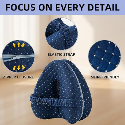 Knee Pillow for Side Sleepers, Alignment Pillows for Side Sleepers， Memory Foam Leg Pillow with Sleeping revoget Alignment Pillow for Soothing Pain Relief for Sciatica - Adjustable Strap (Grid Blue)