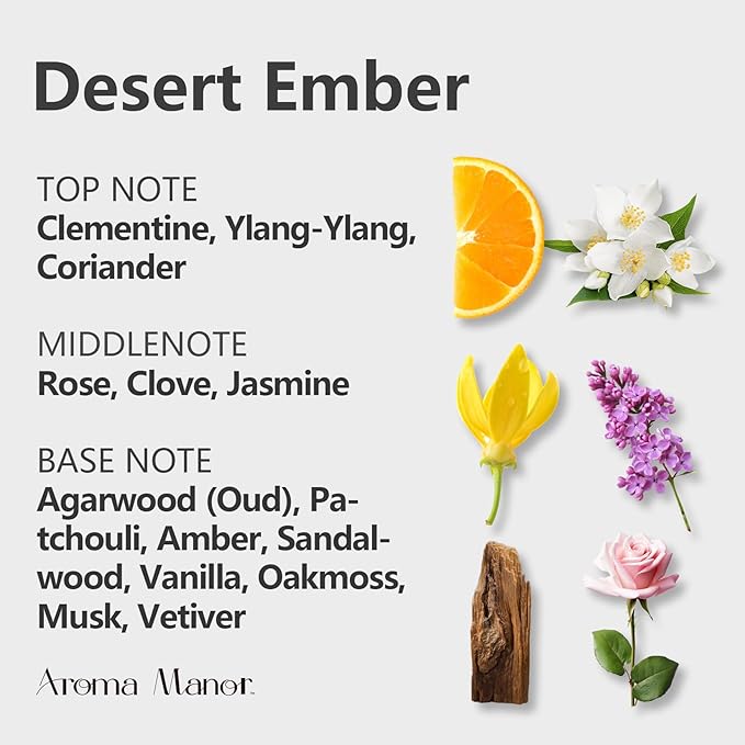 Hotel Scented Essential Oils - Desert Ember- for Waterless Oil Diffuser, Aromatherapy Essential Oil Blends for Diffusers, Luxury Hotel Scents - Inspired by 5 Star Hotels, Air Freshener Room Diffuser
