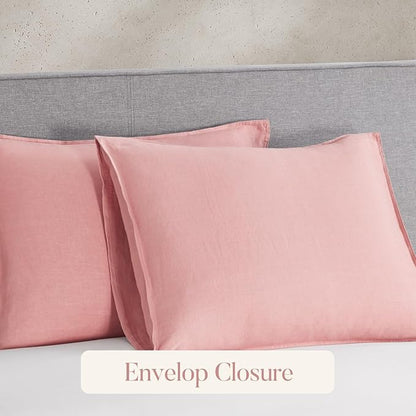 DAPU 100% Linen Duvet Cover Set - Pure Natural French Flax Linen with Corner Ties and Zipper Closure Soft Breathable Durable for Hot Sleepers 1 Duvet Cover 2 Pillowcases (Pink Clay, King)