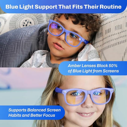 DefenderShield Blue Light Blocking Glasses Kid Series for Computer, Mobile, Gaming, Sleep-Purple - Anti Eye Strain, Headache