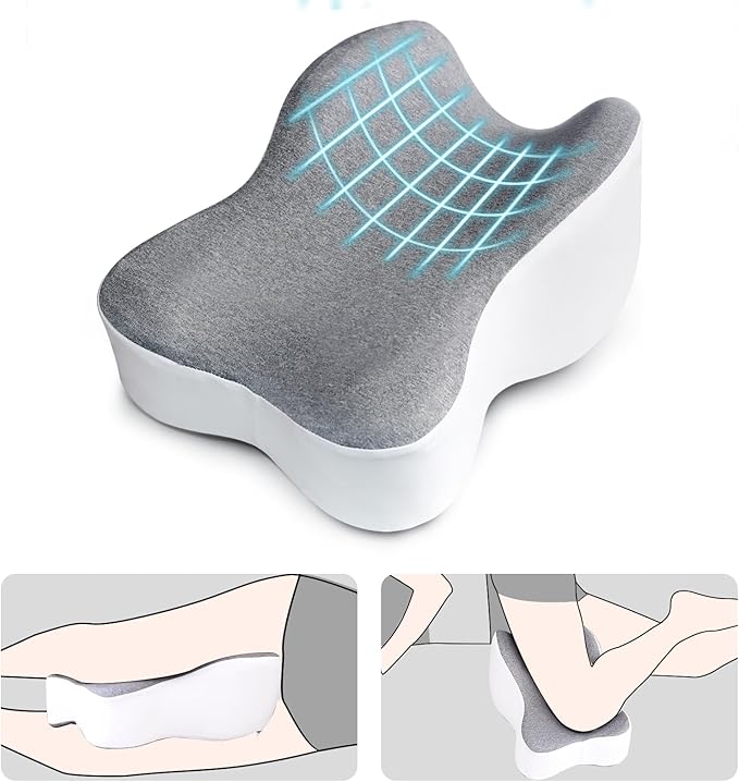 Knee Pillow for Side Sleepers, Long 13.8" Knee Leg Pillow for Side Sleeping, Memory Foam Smooth Spine Alignment Pillow, Sciatica Pain Relief Pillow with Ergonomic Design- Large, Gray (Original)