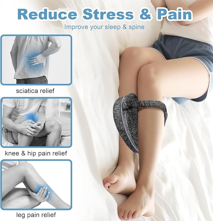 Knee Pillow for Side Sleepers, Leg Pillow for Sleeping, Knee Pillow with Strap, Alignment Pillow Between Legs, Suitable for Relieving Leg, Back & Knee Pain, Machine Washable (Grey)
