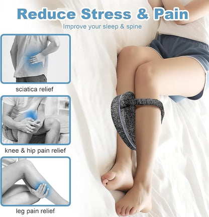 Knee Pillow for Side Sleepers, Leg Pillow for Sleeping, Knee Pillow with Strap, Alignment Pillow Between Legs, Suitable for Relieving Leg, Back & Knee Pain, Machine Washable (Grey)