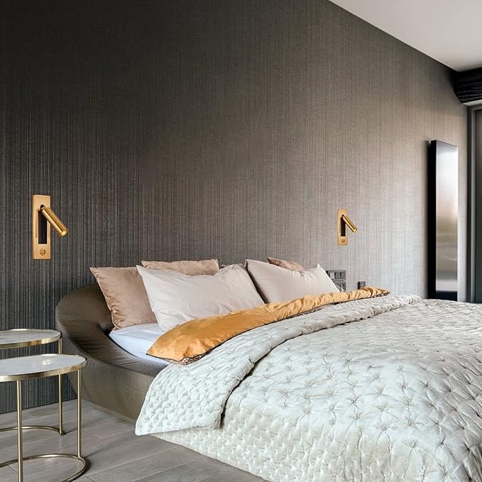 LED Wall Mounted Bedside Light, Adjustable Recessed Headboard Light with Switch, Wall Sconce for Reading, Hardwired Spotlight for Bedroom (Gold)